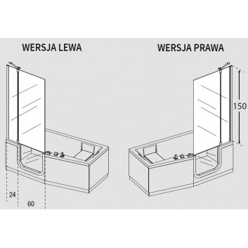 Parawan nawannowy Iris Comby, Höhe 150 cm, rechte Version, profil Chrom, Glas transparent- sanitbuy.pl
