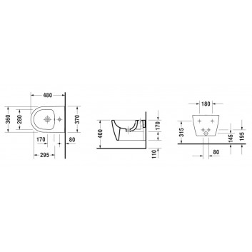 Bidet abgehängt Duravit ME by Starck Compact 37x48 cm, weiß mit Schicht WonderGliss - sanitbuy.pl