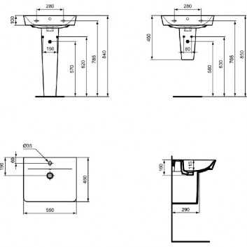 Waschtisch Cube Ideal Standard Connect Air 550x460x160mm Hahnloch weiß- sanitbuy.pl