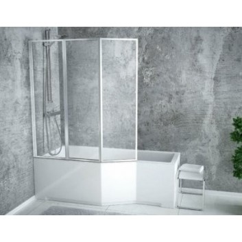 Asymmetrische badewanne links Besco Integra 170x75cm + parawan 2-skrzydłowy, weiß- sanitbuy.pl