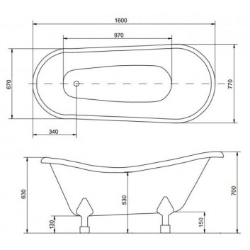 Badewanne freistehend oval Besco Otylia 160x77cm Retro + Füße Chrom- sanitbuy.pl