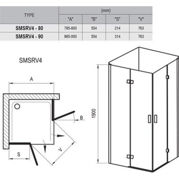 Duschkabine Ravak SmartLine quadratisch quadratisch SMSRV4 90x90 Chrom+Transparent 190 cm - sanitbuy.pl