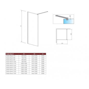 Wand Walk-In Radaway Modo New Black II 70, 68.5-69.5x200cm, czarne, Glas transparent- sanitbuy.pl