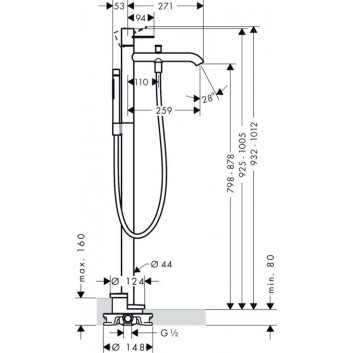 Wannenbatterie Axor Uno freistehend Auslauf 25,9cm Halter Loop, Chrom- sanitbuy.pl