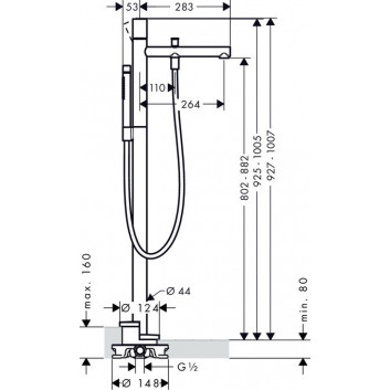 Wannenbatterie Axor Uno freistehend Auslauf 25,9cm Halter Loop, Chrom- sanitbuy.pl