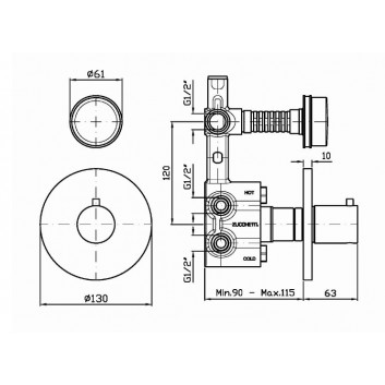 Brausearmatur Zucchetti Savoir Thermostatik Unterputz mit Ventil odcinającym Rosette glatt, Chrom- sanitbuy.pl