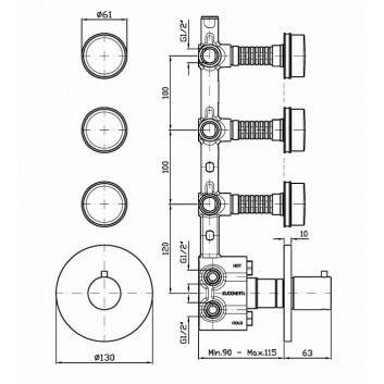 Brausearmatur Zucchetti Savoir Thermostatik Unterputz z 2 Ventilen odcinającymi Rosette glatt, Chrom- sanitbuy.pl