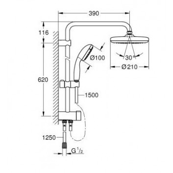 Dusch-set Grohe New Tempesta System 210 mit Stange und Regenbrause, Chrom