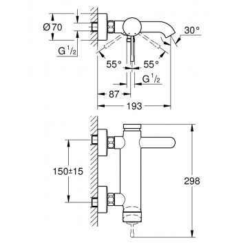 PYTAJ O RABAT ! Wannenbatterie Grohe Essence zur Wandmontage, szer. 298 mm, Chrom, Einhebel-