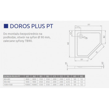 Duschwanne fünfeck Radaway Doros Plus PT, 80x80, z wypełnieniem, weiß