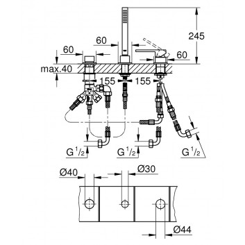 Wannenarmatur mit 4 anschlüssen Grohe Plus, stehend, mit Brauseset, Chrom