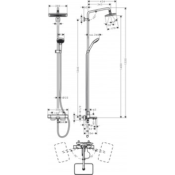Dusch-set Showerpipe Croma E 280 1jet, Armatur thermostatisch, Chrom