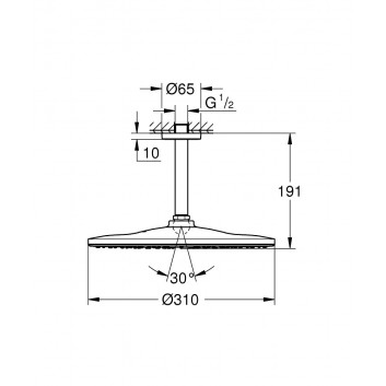 Kopfbrause Grohe Rainshower 310 Mono, Arm Wand- 422mm, ogranicznik przepływu, Chrom