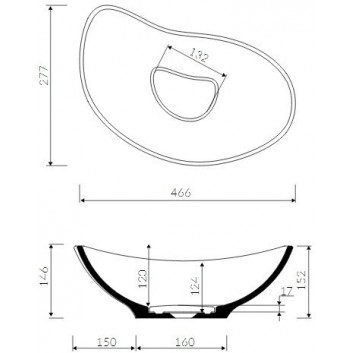 Aufsatzwaschtisch Marmorin Tallasa, 466x277x152 mm ohne Hahnloch, ohne Überlauf weiß 