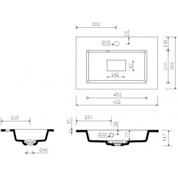 Waschtisch mit unterschrank/Einbau- Marmorin Lira 60, 602x390x117 mm weiß 