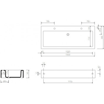 Waschtisch mit unterschrank/Aufsatz Marmorin Ceto 130, 1300x550x150 mm weiß 