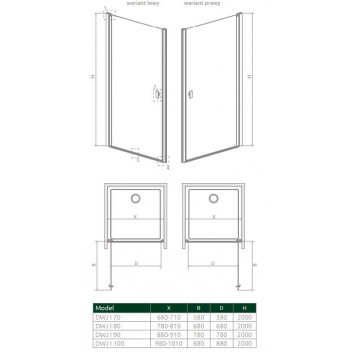 Front für Duschkabine Radaway Nes 8 Black KDS I 140, Tür links, Glas transparent, 1400x2000mm, schwarz profil