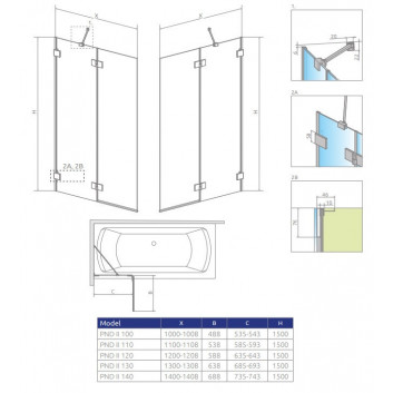 Parawan nawannowy Radaway Essenza Pro Gold PNJ II, Glas transparent, 50x150cm, golden profil