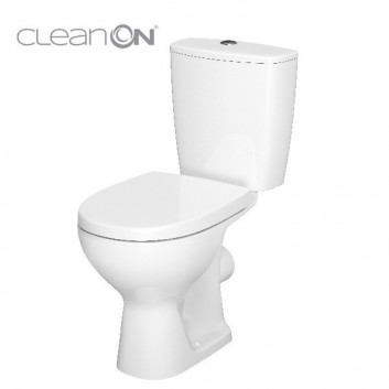 Kompakt WC Cersanit Arteco CleanOn, bezkołnierzowa Becken, 64,5x36cm, polipropylenowa WC-Sitz mit Softclosing, Abfluss pionowy, doprowadzenie wody z boku, weiß