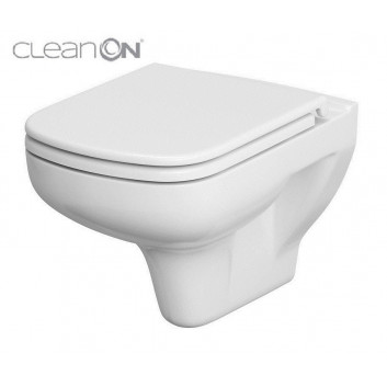 Becken zawieszana Cersanit Caspia CleanOn, bezkołnierzowa, rechteckig, 54x36,5cm, duroplastowa WC-Sitz mit Softclosing, weiß