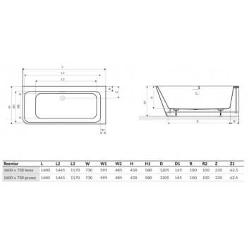 Badewanne freistehend zur Wandmontage Excellent Lila 2.0, 150x72cm, Acryl-, z Überlauf, weiß