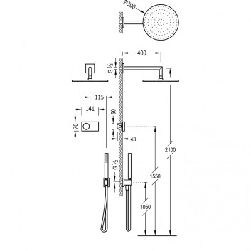 Elektroniczny Dusch-Set Tres Shower Technology, Unterputz, thermostatisch, Kopfbrause 300mm, schwarz matt 