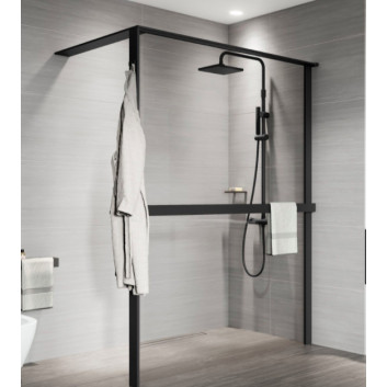 Duschwand Walk-In Novellini Kaudra HWL Frame, 220x200cm, rechte Version, z 2 półkami, weißes Profil matt