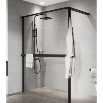 Duschwand Walk-In Novellini Kaudra HWL Frame, 220x200cm, rechte Version, z 2 półkami, weißes Profil matt