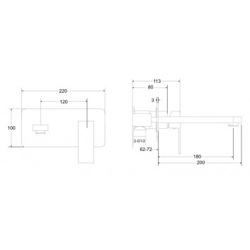 Waschtischarmatur Besco Illusion, Unterputz, Auslauf 180mm, Chrom