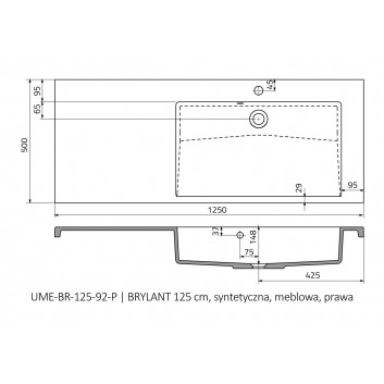 Waschtisch mit unterschrank Oristo Brylant, links, 125x50cm, z Überlauf, konglomeratowa, weiß