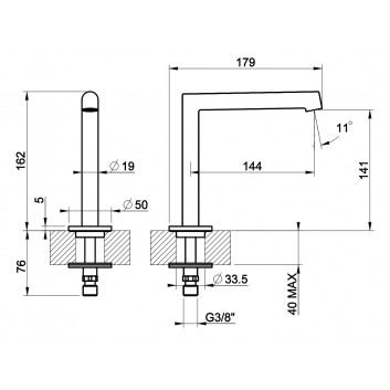 Waschtischarmatur Gessi Anello, stehend, z dźwignią z boku, Höhe 253mm, Auslauf 160mm, ohne Stöpsel, Chrom