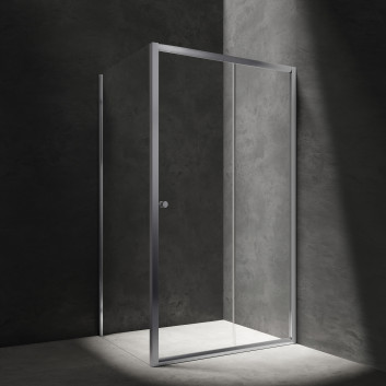 Rechteckig Duschkabine Omnires Bronx, 120x90cm, Tür Schiebe- 2-teilig, Glas transparent, profil Chrom