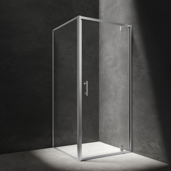 Quadratisch Duschkabine Omnires Chelsea, 80x80cm, Tür Schiebe- 3-częściowe, Glas transparent, profil Chrom