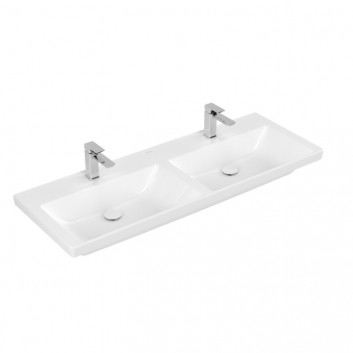 Waschtisch mit unterschrank doppelt Villeroy & Boch Subway 3.0, 130x47cm, z Überlauf, 2 otwory na armaturę, Weiss Alpin