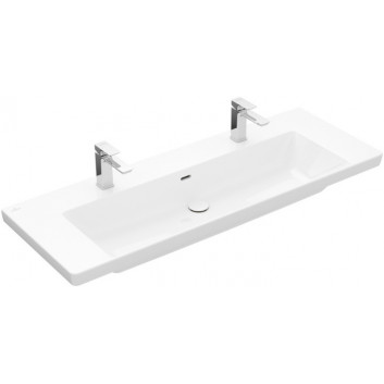 Waschtisch mit unterschrank doppelt Villeroy & Boch Subway 3.0, 130x47cm, z Überlauf, 2 otwory na armaturę, Weiss Alpin