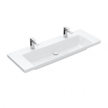 Waschtisch mit unterschrank doppelt Villeroy & Boch Subway 3.0, 130x47cm, z Überlauf, 2 otwory na armaturę, Weiss Alpin