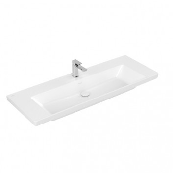 Waschtisch mit unterschrank Villeroy & Boch Subway 3.0, 130x47cm, z Überlauf, 2 otwory na armaturę, Weiss Alpin