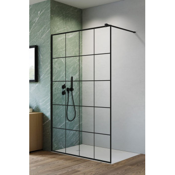 Tür Schiebe- walk-in Radaway Furo Black, rechts, mit Wand, 90x200cm, Glas transparent, profil schwarz