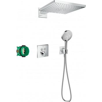 Duschsystem Hansgrohe Raindance E 300 1jet ShowerSelect Square, Unterputz, Armatur thermostatisch, Kopfbrause 30x30cm, Handbrause 3-Funktions, Chrom