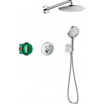 Duschsystem Hansgrohe Raindance E 300 1jet ShowerSelect Square, Unterputz, Armatur thermostatisch, Kopfbrause 30x30cm, Handbrause 3-Funktions, Chrom
