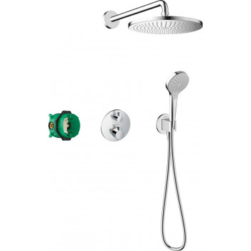 Duschsystem Hansgrohe Croma E 280 1jet Ecostat E, Unterputz, Armatur thermostatisch, Kopfbrause 28x17cm, Handbrause 3-Funktions, Chrom