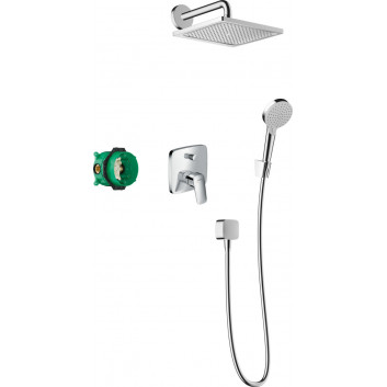 Duschsystem Hansgrohe Croma 280 1jet Ecostat S, Unterputz, Armatur thermostatisch, Kopfbrause 28cm, Handbrause 3-Funktions, Chrom