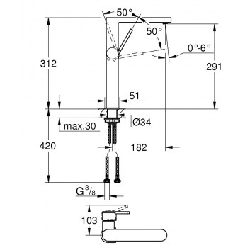 Waschtischarmatur Grohe Plus, stehend, DN 15, 190mm wysokości, Chrom