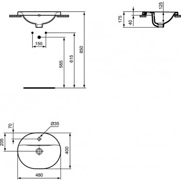 Ideal Standard Connect Einbauwaschtisch oval 48cm