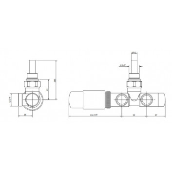 Set zintegrowany thermostatisch kątowy z rurką zanurzeniową Terma, Lewy - Chrom