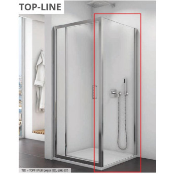 Tür einteilig SanSwiss Top-Line (TED) mit Festwand w linii, 120x190cm, weißes Profil, transparentes Glas