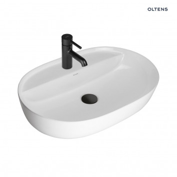 Oltens Hamnes Thin Aufsatzwaschtisch mit Hahnloch oval 62 x 42 cm weiß mit Schicht Oltens SmartClean