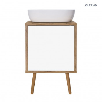 Oltens Hedvig Schrank 50 cm Unterbau- hängend weiß Glanz/Eiche natural mit Ablage