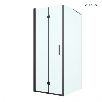 Oltens Hallan Duschkabine 80x90 cm rechteckig schwarz matt/Glas transparent Tür mit Wand