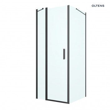 Oltens Hallan Duschkabine 100x80 cm rechteckig schwarz matt/Glas transparent Tür mit Wand 